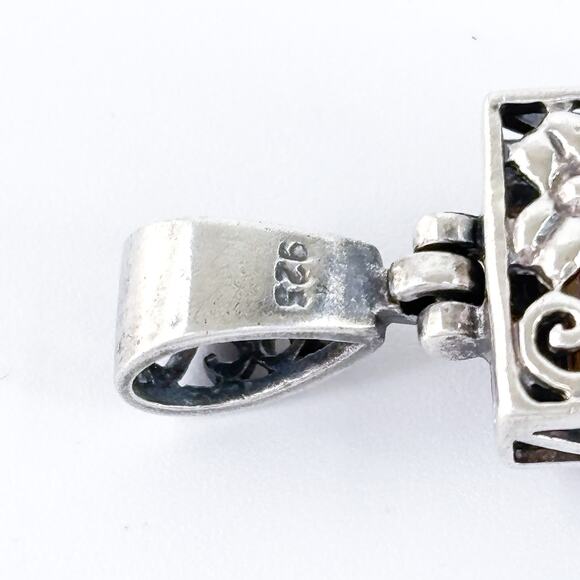 Vintage Sterling Silver 925 Red Enamel Floral Reversible Pendant - Picture 5 of 7